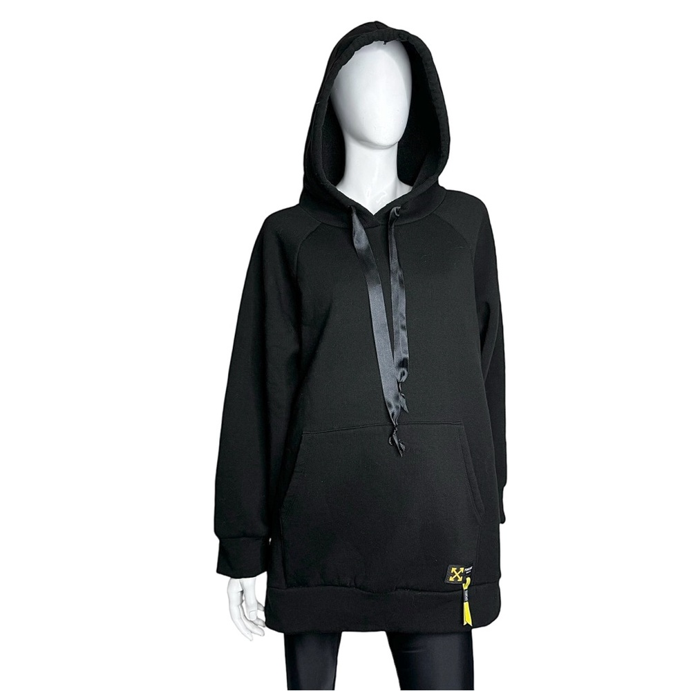 New Collection Made in Italy Long Black Hoodie Sweatshirt
